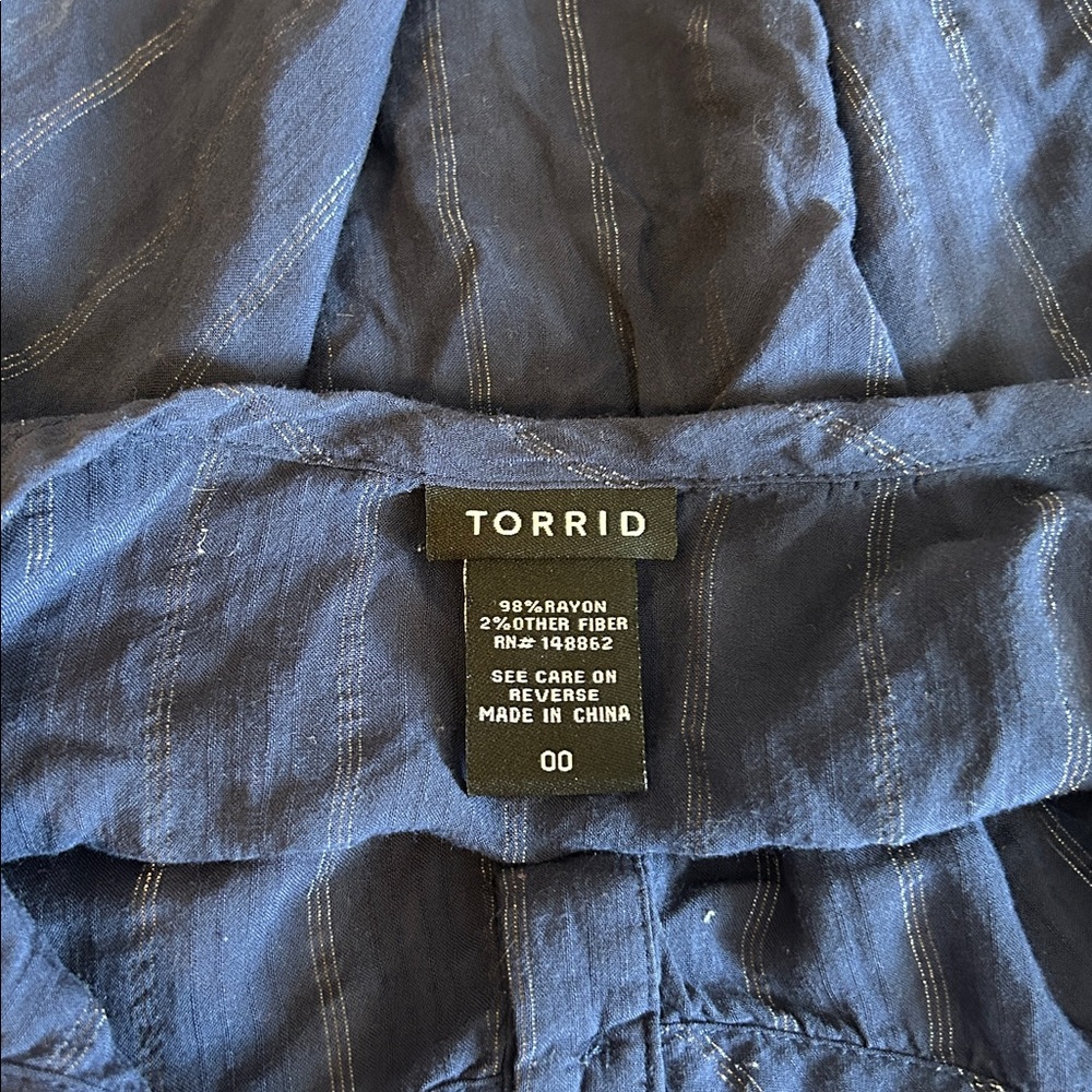 torrid Navy Ruffle-Hem Button Tank - Picture 4 of 7